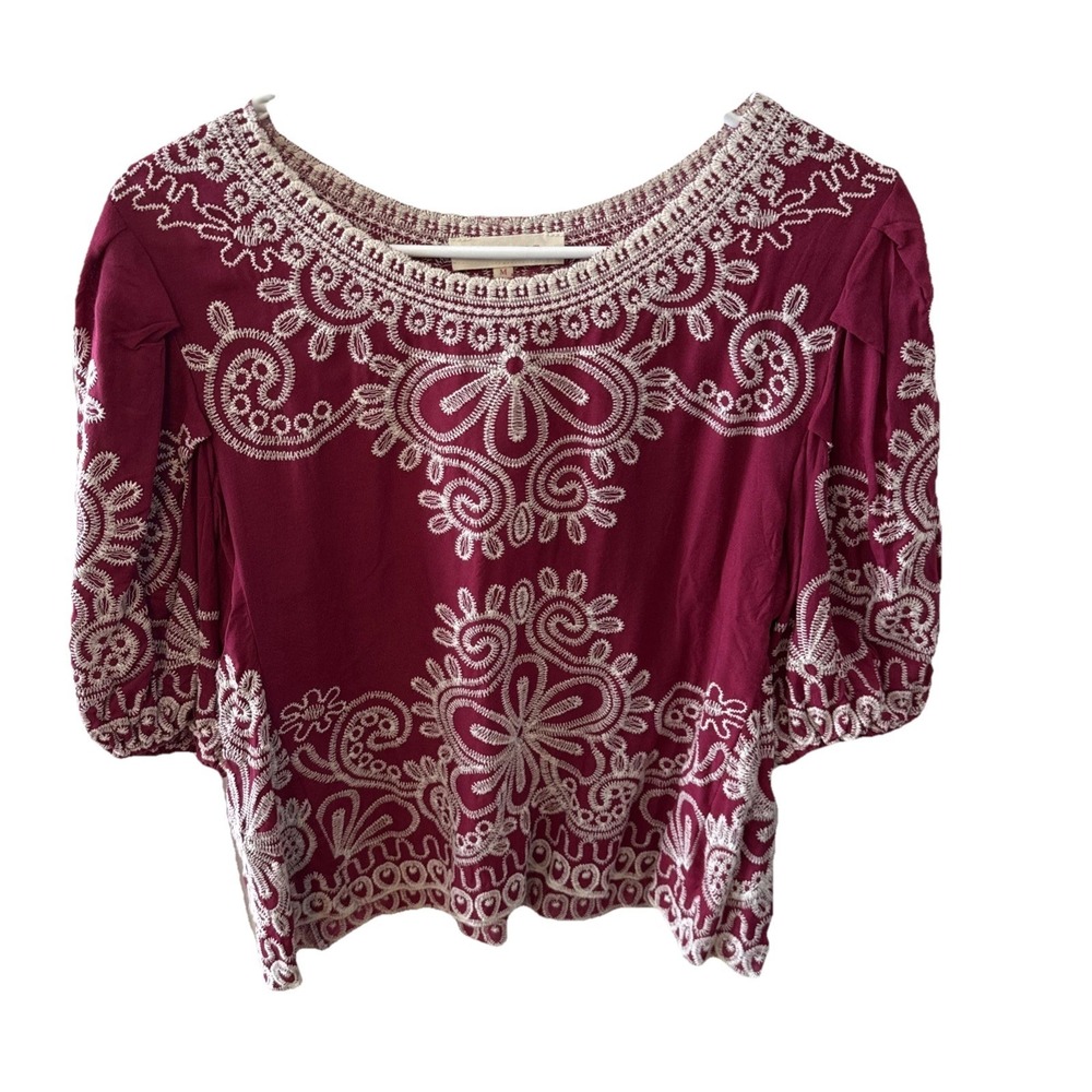 Burgundy Solitaire For Anthropologie Embroidered Boho Top M